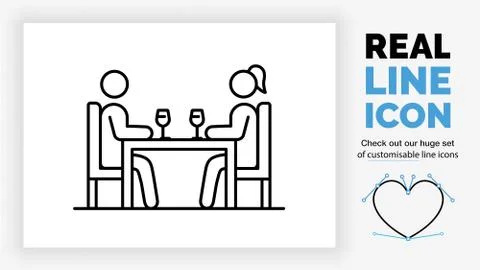 Editable line icon of two stick figures on a date in a restaurant Stock Illustration