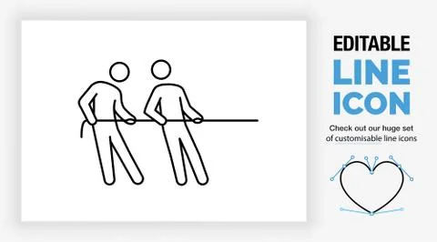 Editable line icon of two stick figures teambuilding Stock Illustration