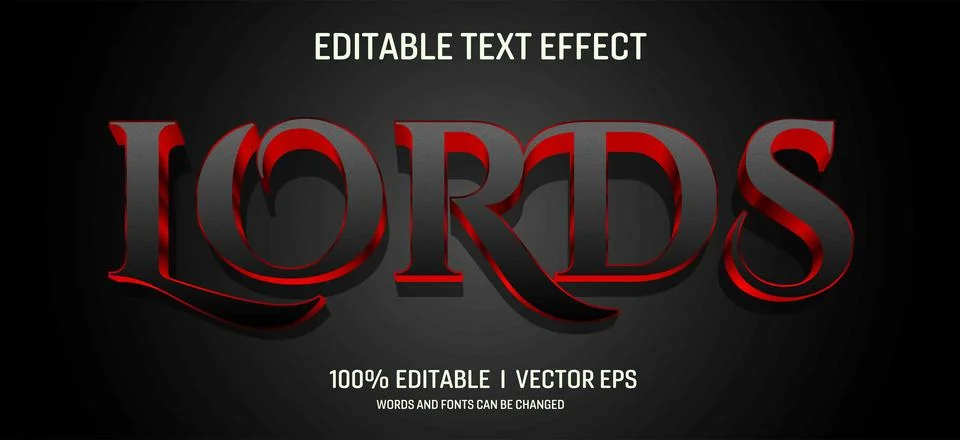 Editable lords vector text effect with modern style design Stock Illustration