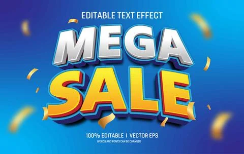 Editable mega sale vector 3d text effect with modern style design Stock Illustration