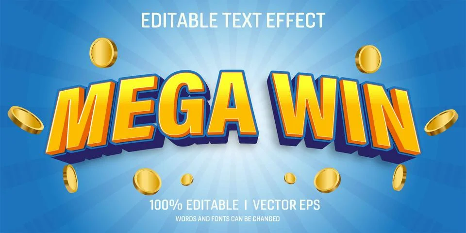 Editable MEGA WIN vector text effect with modern style design Stock Illustration