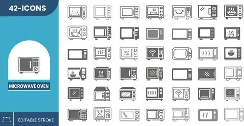 Editable microwave oven icon set Stock Illustration