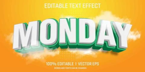 Editable monday vector 3d text effect with modern style design Stock Illustration