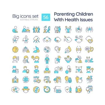 Editable multicolor big icon set for parenting children Stock Illustration