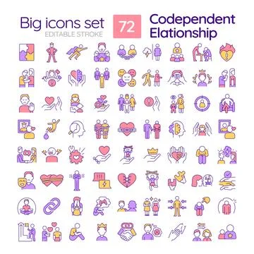 Editable multicolor big icon set for codependent relationship Ilustración de archivo