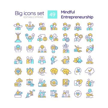 Editable multicolor big icons for mindful entrepreneurship Stock Illustration