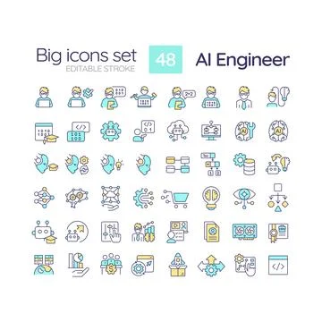 Editable multicolor big icons representing AI engineer Stock Illustration