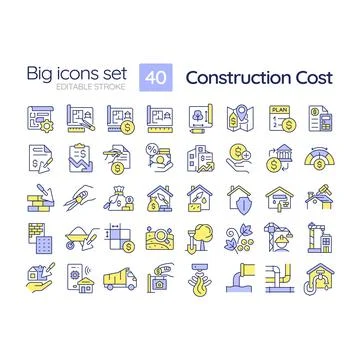 Editable multicolor big icons set for construction cost イラスト素材