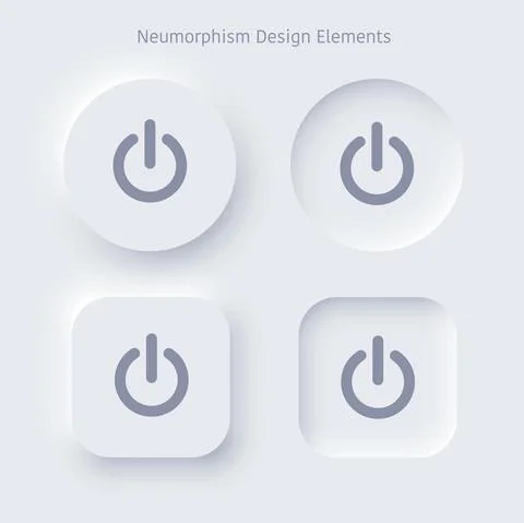 Editable neomorphism on off square and round shape power buttons set. Objects Stock Illustration