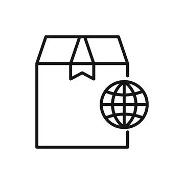 Editable package box shipping around world line icon. Vector illustration iso Illustrazione stock