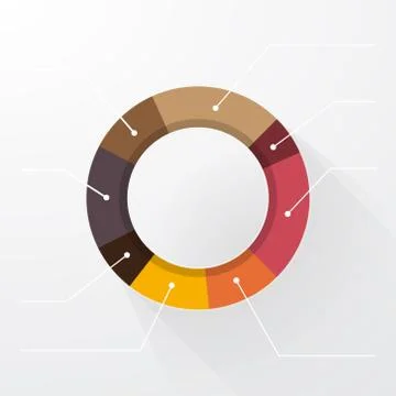 Editable pie chart in pastel colors with long shadows and labels Stock Illustration