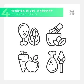 Editable pixel perfect black allergen free icons collection Stock Illustration
