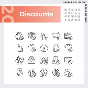 Editable pixel perfect black discounts icons set Stockillustratie