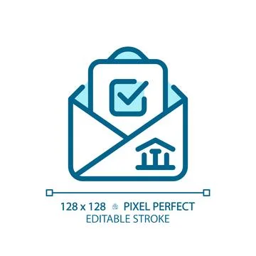 Editable pixel perfect blue icon with checkmark and envelope Ilustração Stock