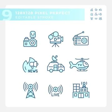 Editable pixel perfect blue journalism icons Stock Illustration