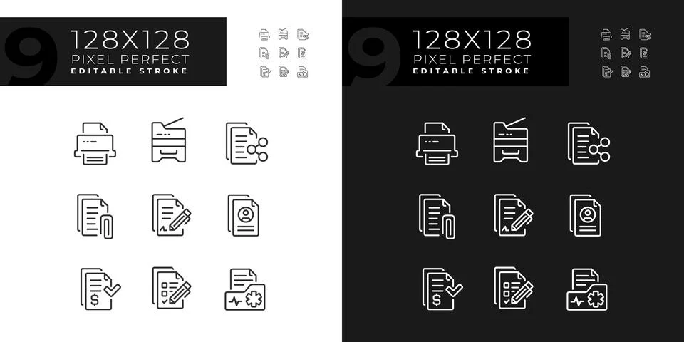 Editable pixel perfect dark and light document icons 스톡 일러스트