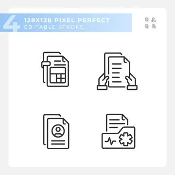 Editable pixel perfect document icons set 스톡 일러스트