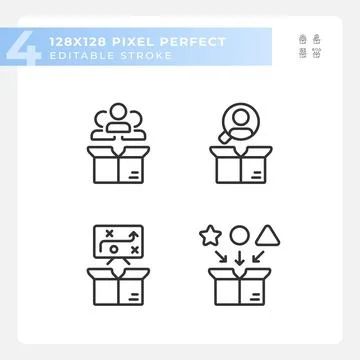 Editable pixel perfect product management icons set Stock Illustration