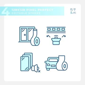 Editable pixel perfect soundproofing icons set Stock Illustration
