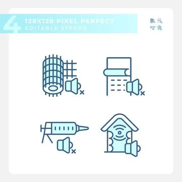 Editable pixel perfect soundproofing icons pack Stock Illustration