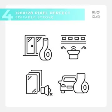 Editable pixel perfect soundproofing icons set Stock Illustration