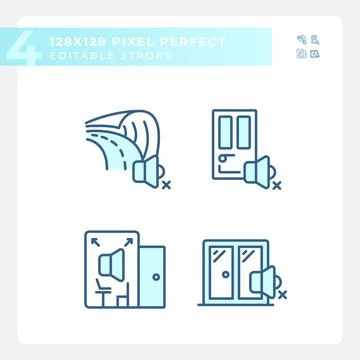 Editable pixel perfect soundproofing line icons pack Stock Illustration