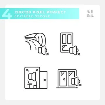 Editable pixel perfect soundproofing line icons pack Stock Illustration