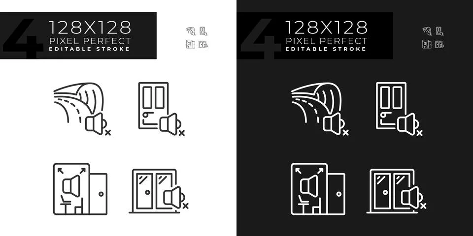 Editable pixel perfect soundproofing line icons pack Stock Illustration