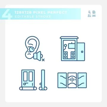 Editable pixel perfect soundproofing linear icons set Stock Illustration
