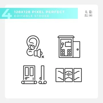 Editable pixel perfect soundproofing linear icons set Stock-Illustration