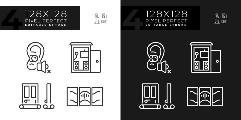 Editable pixel perfect soundproofing linear icons set Stock Illustration