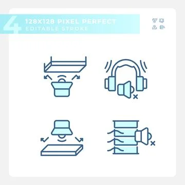Editable pixel perfect soundproofing thin line icons set Stock Illustration