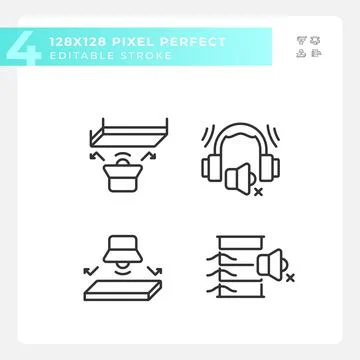 Editable pixel perfect soundproofing thin line icons set Stock Illustration