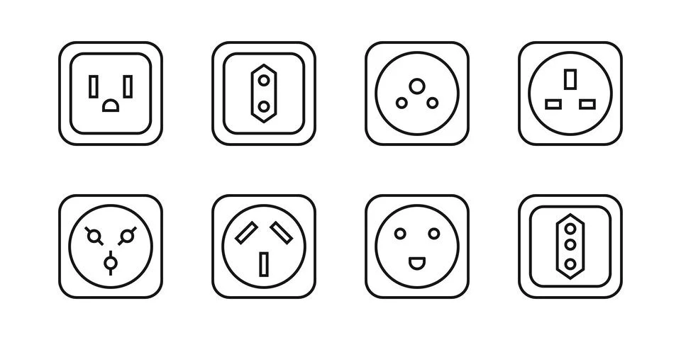 Editable Power Socket set pack icon. Vector illustration isolated on white ba Stock Illustration