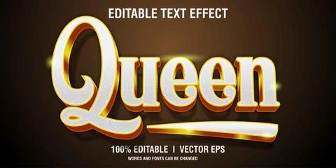 Editable queen vector 3d text effect with modern style design Illustrazione stock