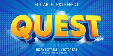 Editable quest vector 3d text effect with modern style design Stock Illustration