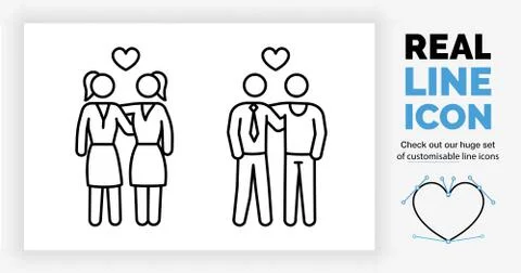 Editable real line icon of same sex love Stock Illustration