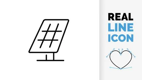 Editable real line icon solar panel for renewable energy Stock Illustration