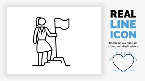 Editable real line icon of a standing successful business woman Stock Illustration