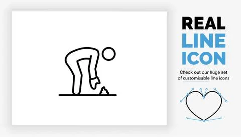 Editable real line icon of a stick figure person cleaning up dog poo Stock Illustration