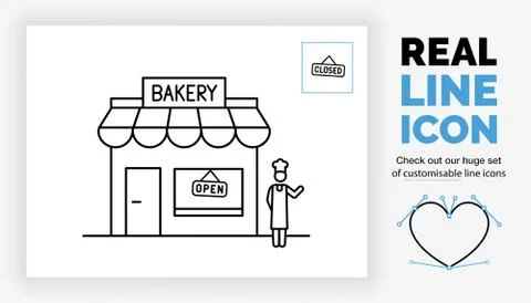Editable real line icon of a stick figure baker Stock Illustration