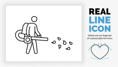 Editable real line icon of a stick figure with a leaf blower Stock Illustration