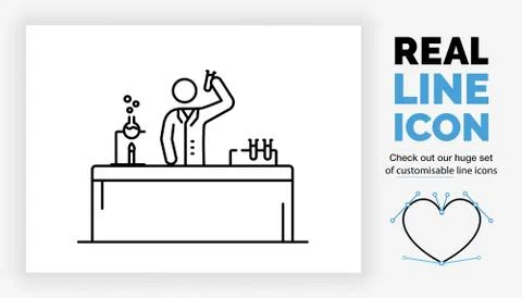 Editable real line icon of a stick figure scientist Stock Illustration