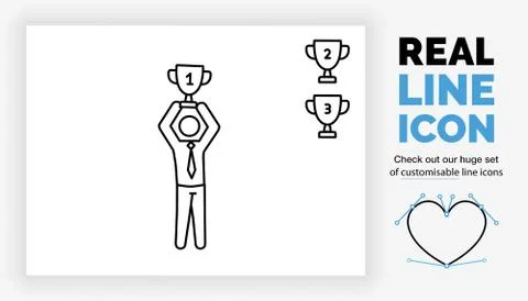 Editable real line icon of a stick figure business man winning Stock Illustration
