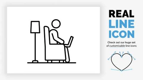 Editable real line icon of a stick figure person working at home Stock Illustration