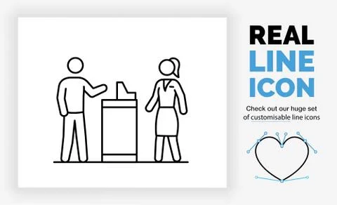 Editable real line icon of a stick figure cashier Stock Illustration