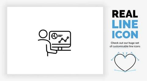Editable real line icon of a stick figure analyst person working Stock Illustration