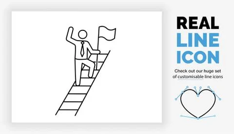 Editable real line icon of a stick figure business man climbing the career la Stock Illustration