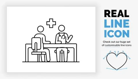 Editable real line icon of a stick figure doctor consultatio Stock Illustration