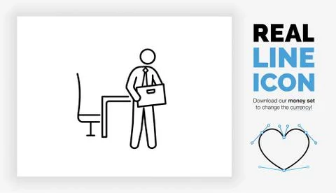 Editable real line icon of a stick figure employee in a suit Stock Illustration
